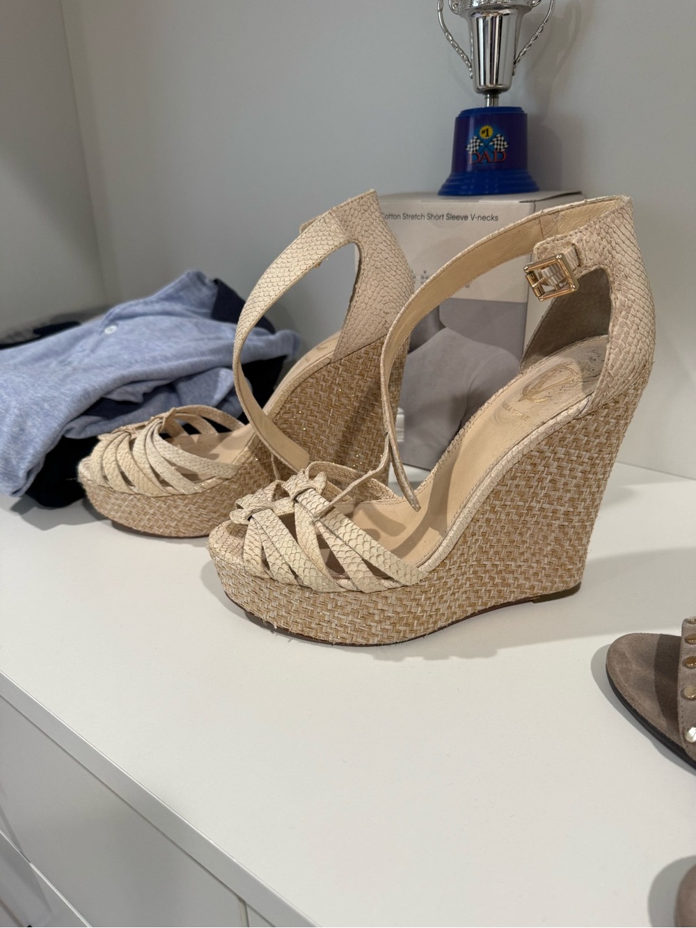 Vince Camuto Woven Tan Platform Wedge Sandals